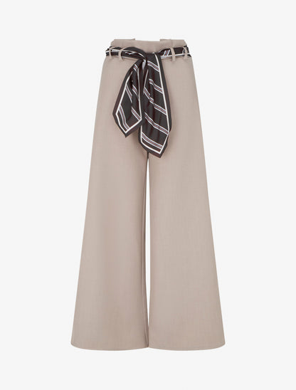 Pantalon ample à ceinture style foulard - Taupe clair - 1