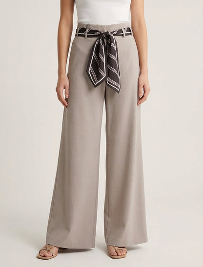 Pantaloni ampi con cintura stile foulard - Talpa chiaro