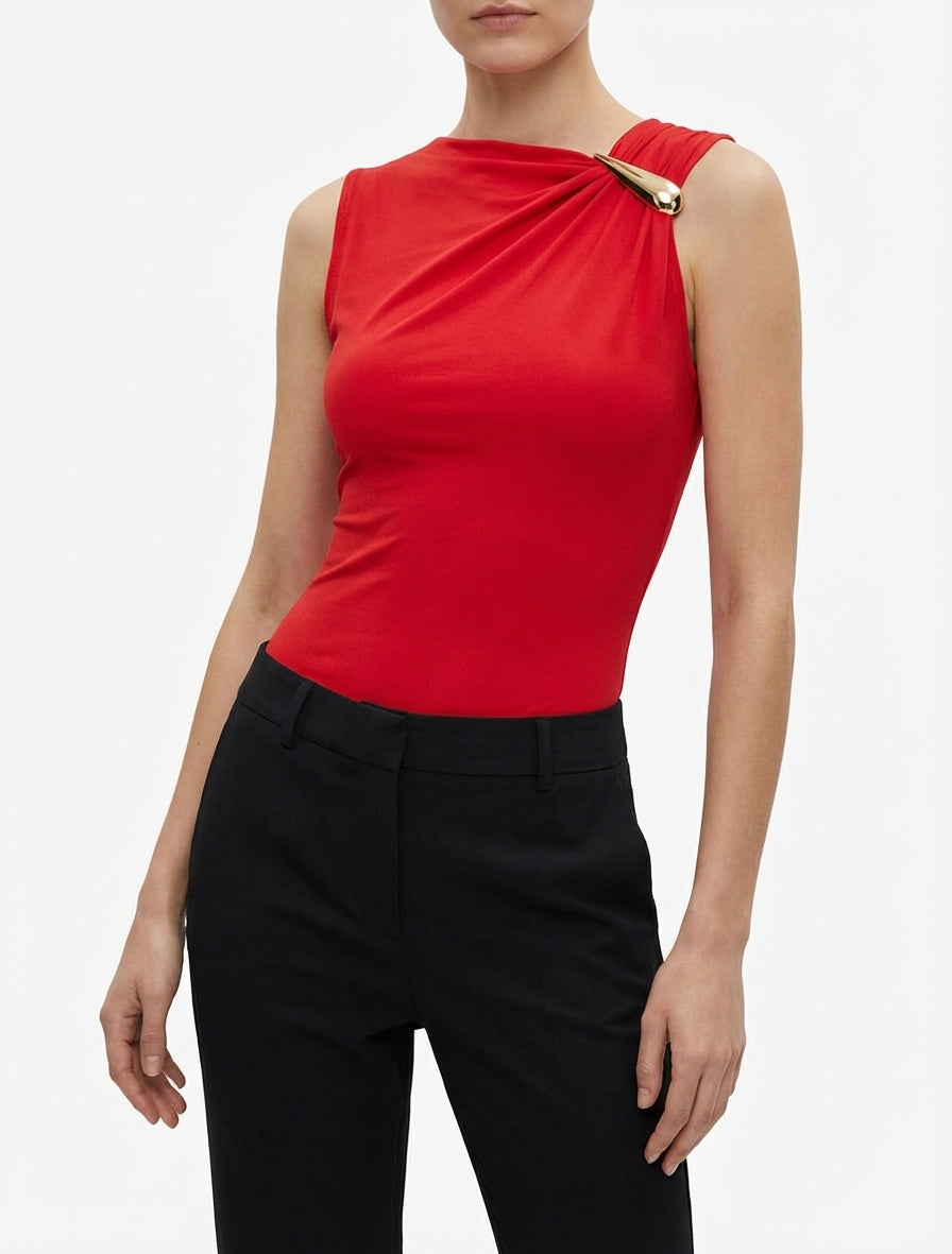 Body stretch con inserto gioiello - Rosso