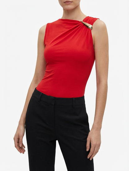 Body stretch con inserto gioiello - Rosso