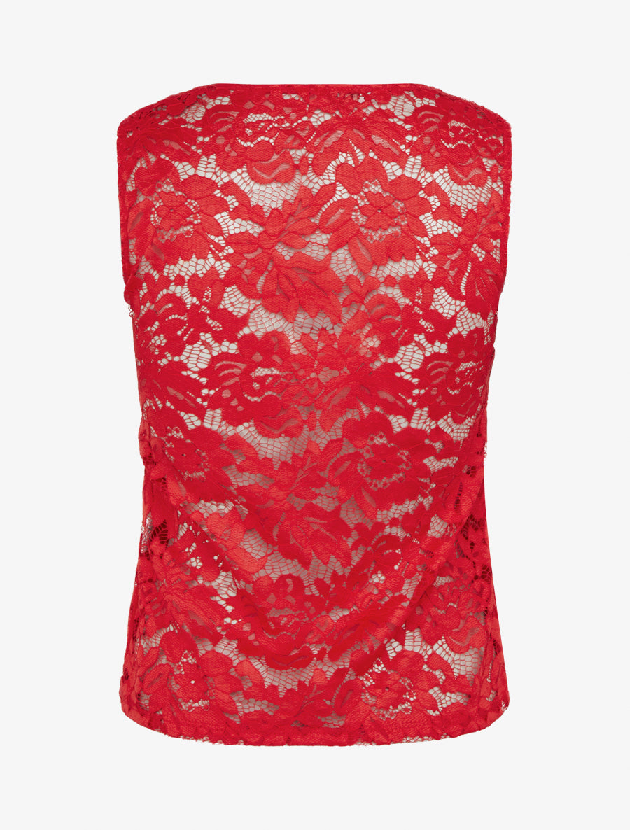 Top sans manches en dentelle - Rouge - 2