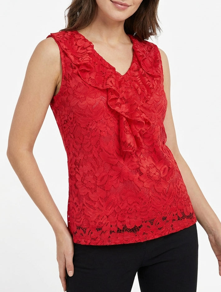 Top senza maniche in pizzo - Rosso