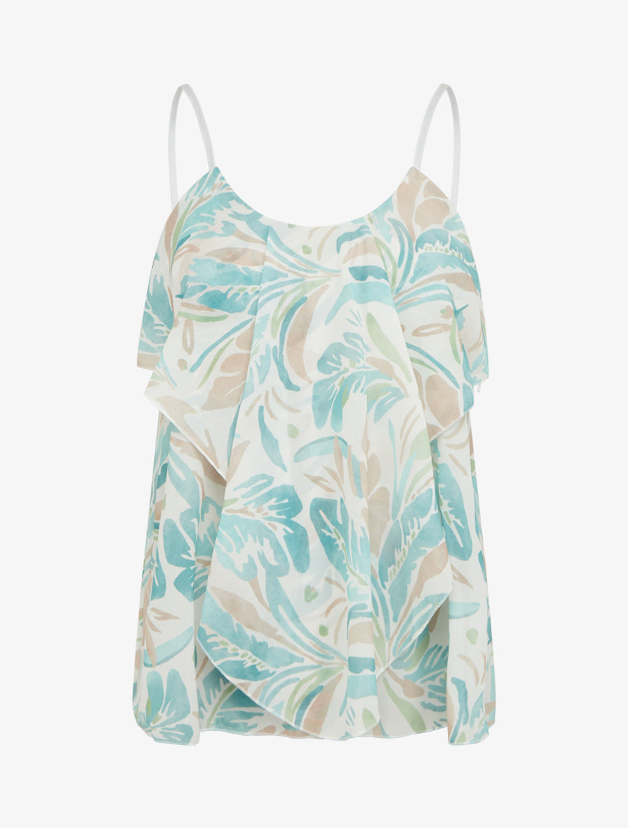 Caraco volanté imprimé feuilles - Vert menthe - 1