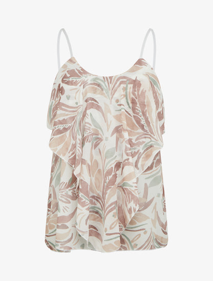 Caraco volanté imprimé feuilles - Taupe - 1