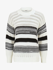 Pull en maille ajourée et rayures - Blanc - 1