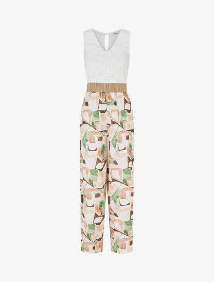 Combinaison à dentelle et imprimé fantaisie - Beige - 1