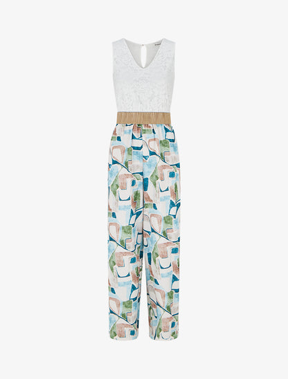 Combinaison à dentelle et imprimé fantaisie - Bleu ciel - 1