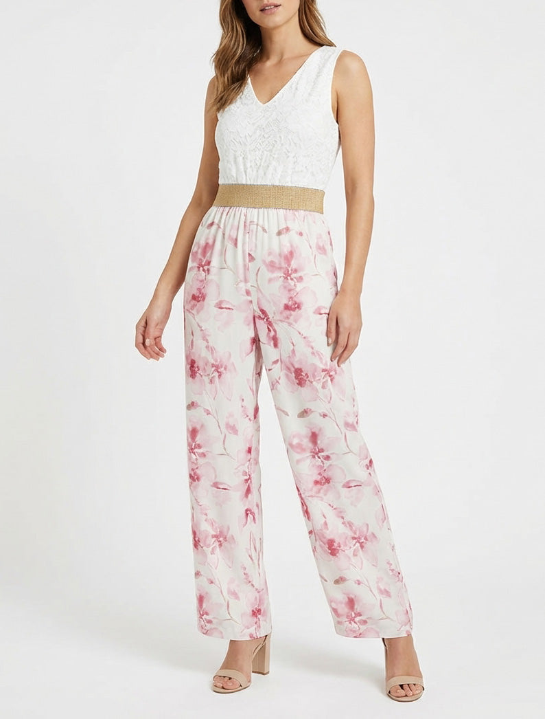 Body in pizzo e stampa floreale - Rosa