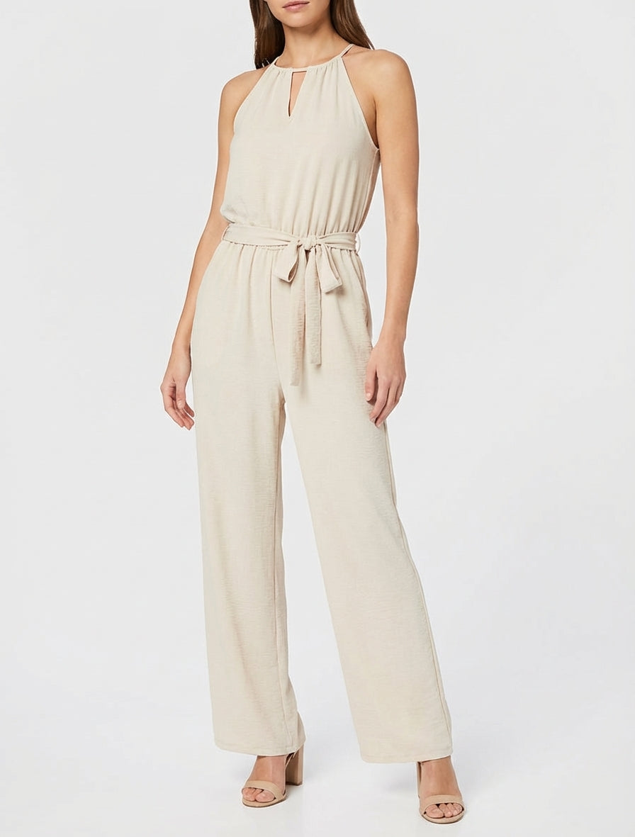 Tuta traforata con vita elasticizzata - Beige