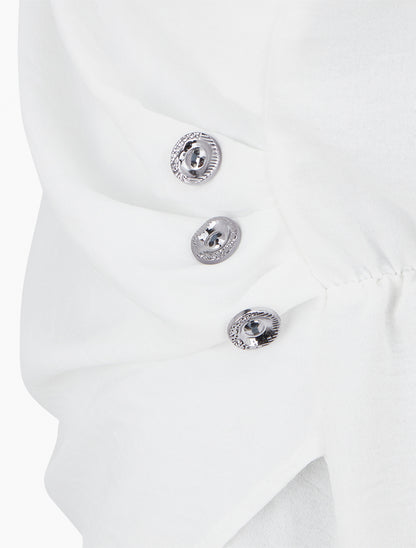 Top sans manches drapé à boutons - Blanc - 3