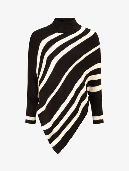 Poncho en maille rayé - Noir - 1