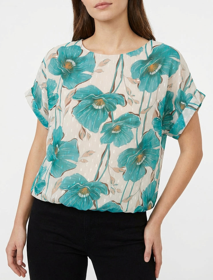 Top a maniche corte con stampa floreale - Turchese