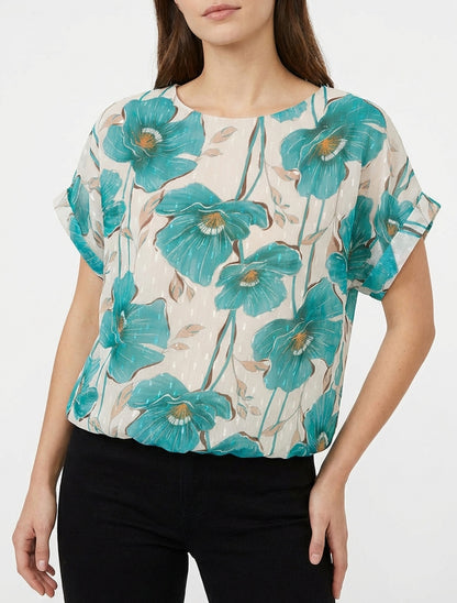 Top a maniche corte con stampa floreale - Turchese