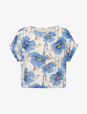 Top boule manches courtes à imprimé floral - Bleu charrette - 1
