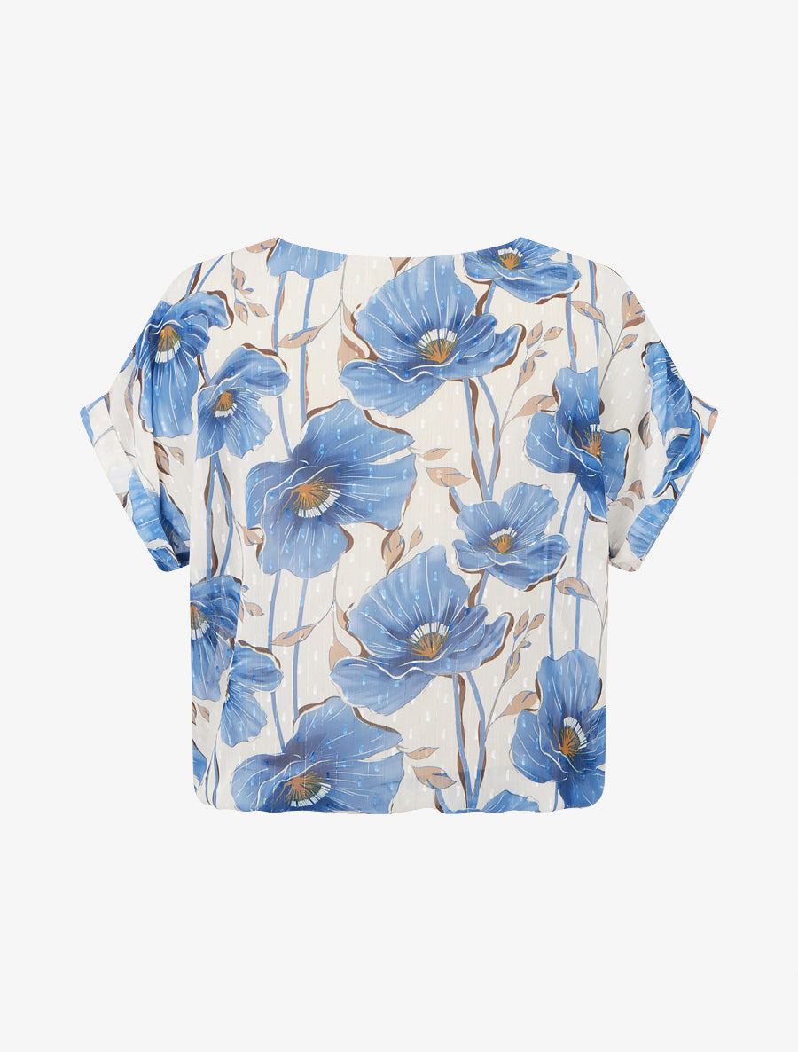 Top boule manches courtes à imprimé floral - Bleu charrette - 2