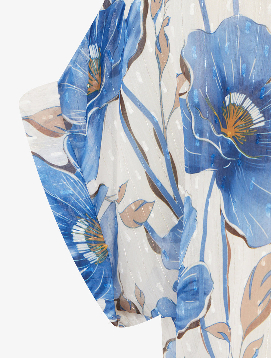 Top boule manches courtes à imprimé floral - Bleu charrette - 3