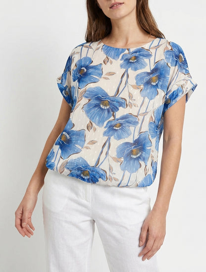Top a maniche corte con stampa floreale - Blu carrozza