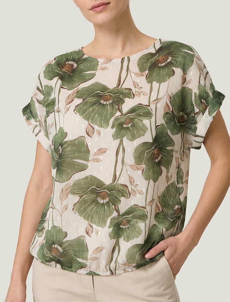 Top a maniche corte con stampa floreale - Cachi