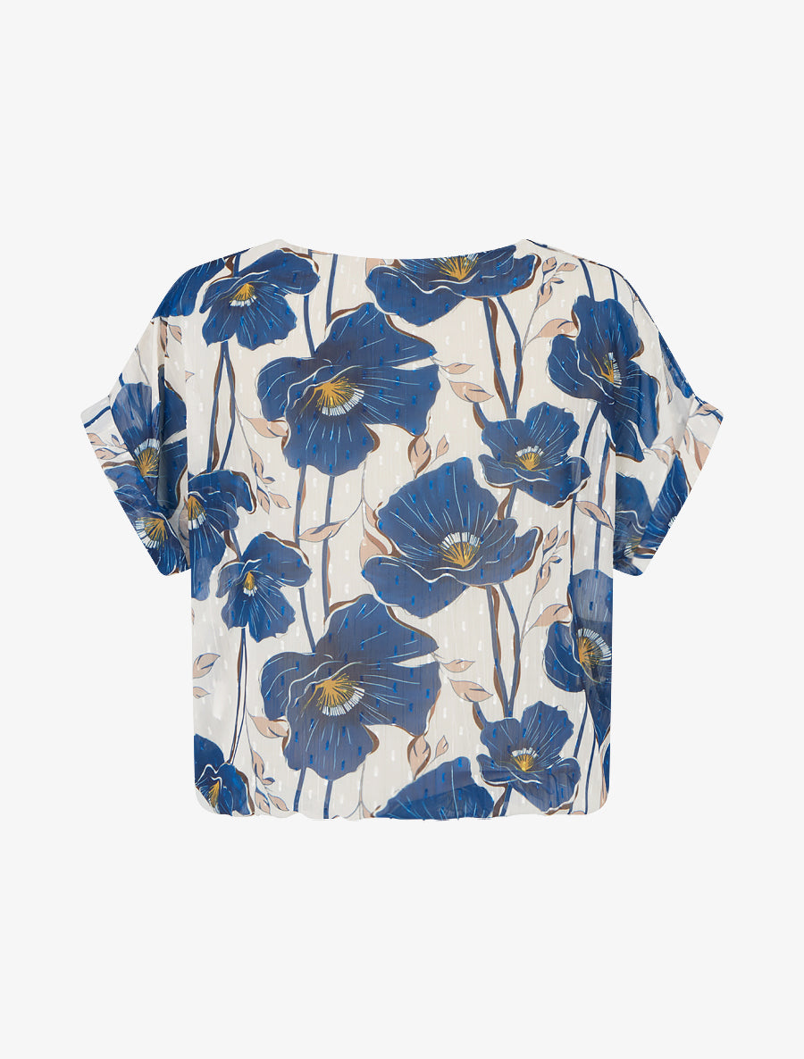 Top boule manches courtes à imprimé floral - Marine - 2