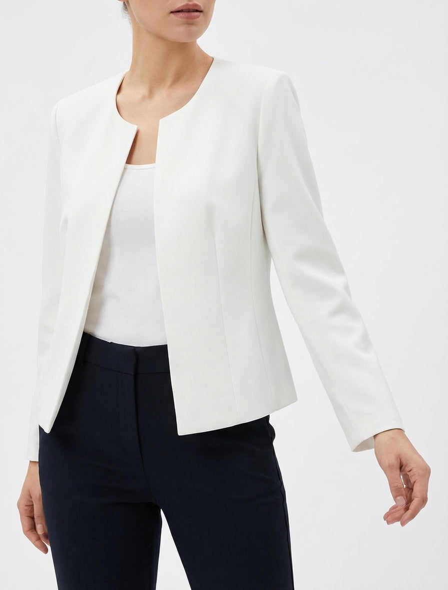 Giacca dritta con collo rotondo e spalline - Bianco