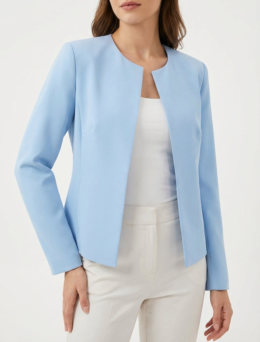 Giacca dritta con collo rotondo e spalline - Azzurro cielo