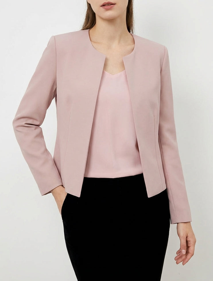 Giacca dritta con collo rotondo e spalline - Rosa