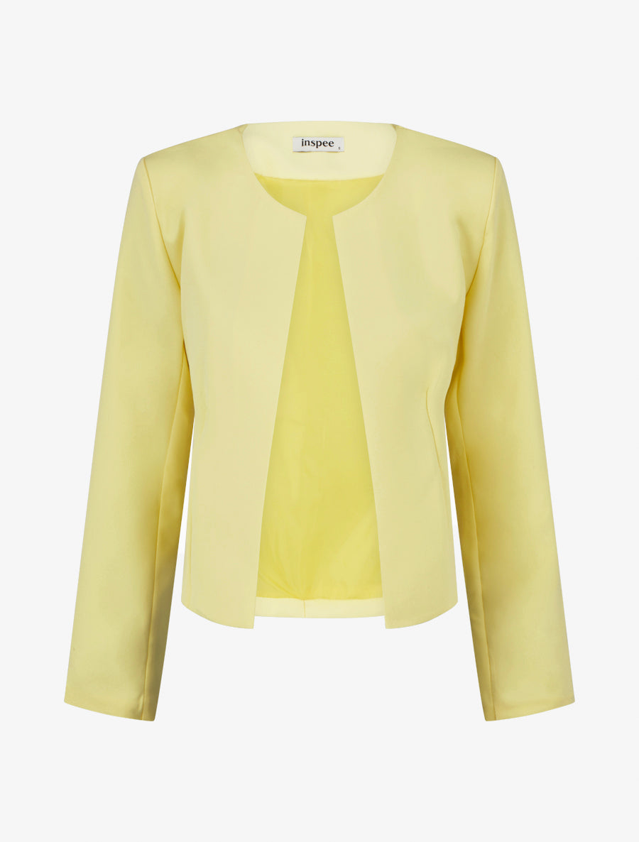 Veste droite à col rond et épaulettes - Jaune pastel - 1