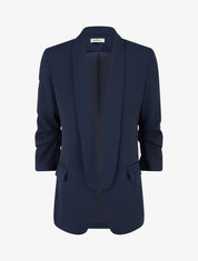 Blazer uni à manches froncées - Marine - 1