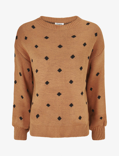Pull en maille à pois - Camel - 1