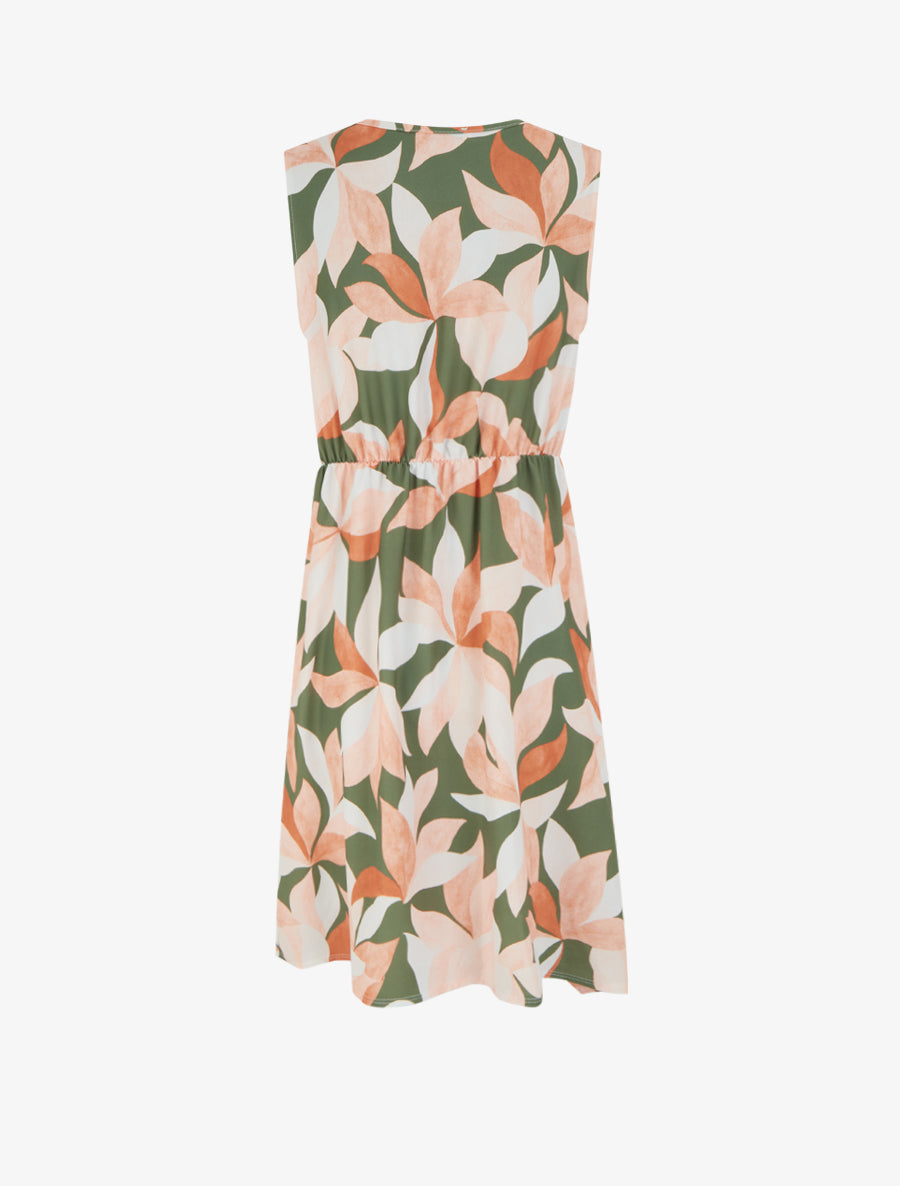 Robe style portefeuille sans manches imprimé feuillages - Kaki - 2