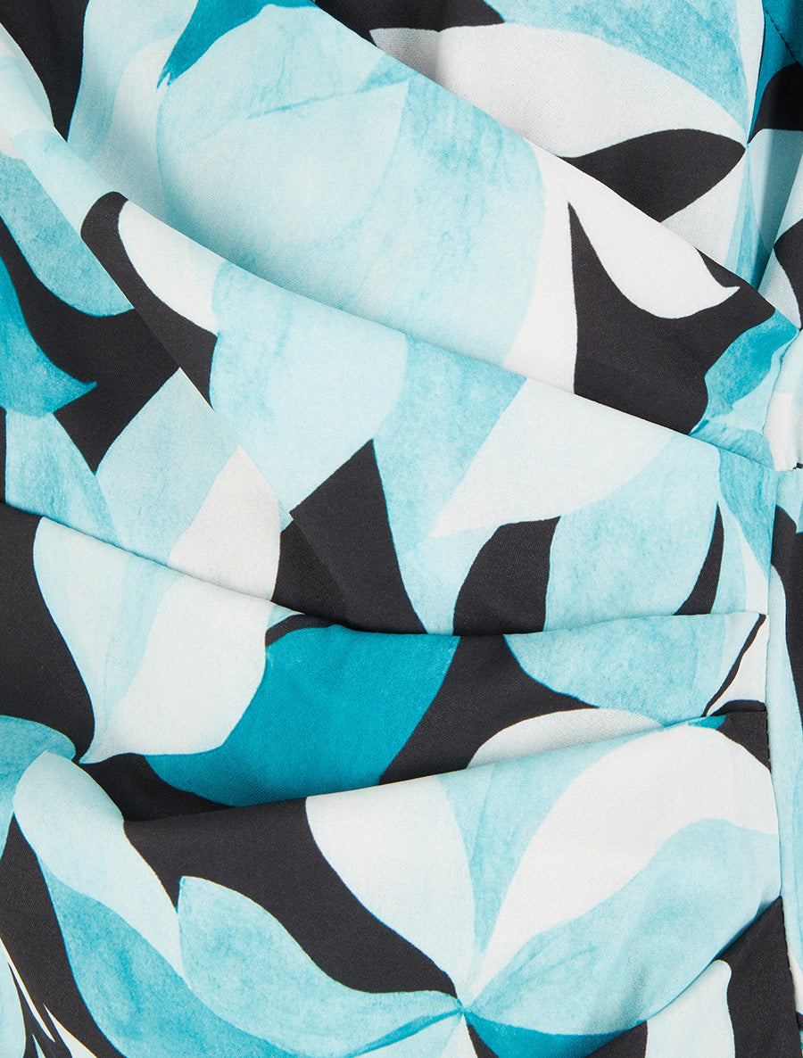 Robe style portefeuille sans manches imprimé feuillages - Turquoise - 3