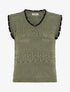 Pull sans manches à col contrastant - Kaki - 1