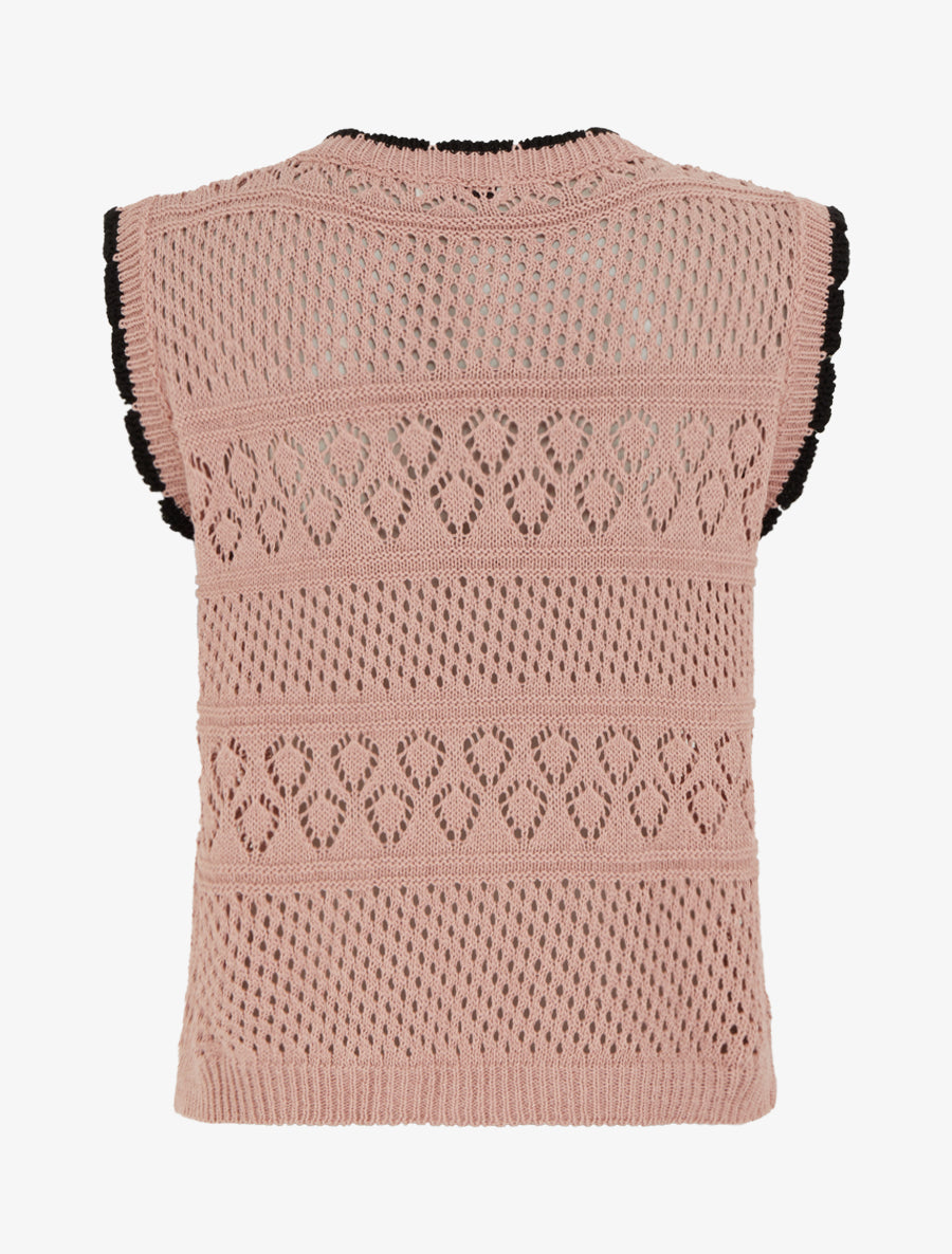 Pull sans manches à col contrastant - Rose - 2