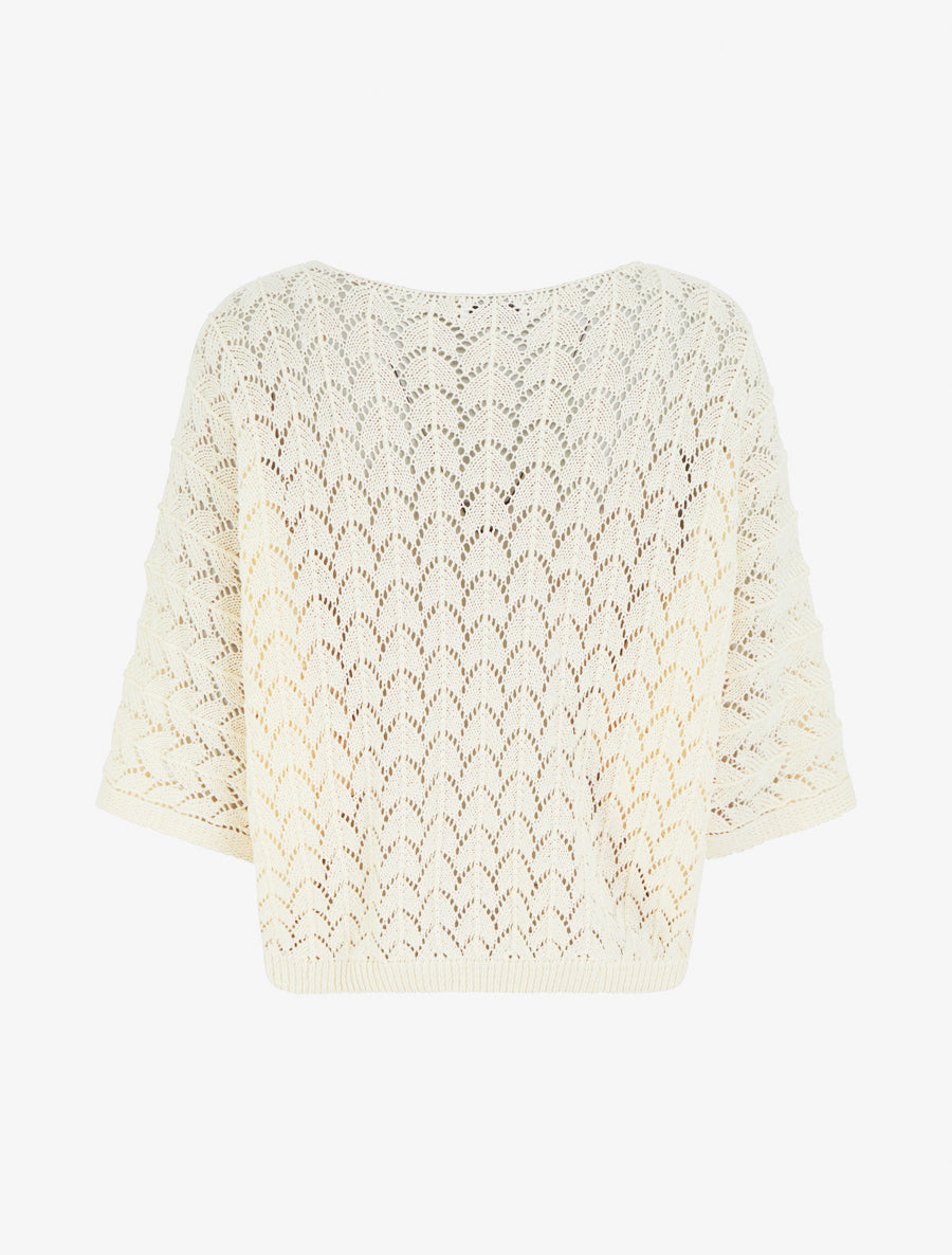 Maglia traforata maniche corte - Beige chiaro