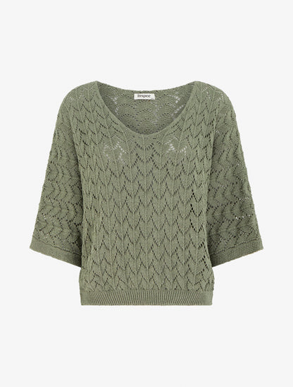 Pull ajouré manches courtes - Kaki - 1