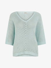 Pull ajouré à manches courtes chauve-souris - Bleu ciel - 1