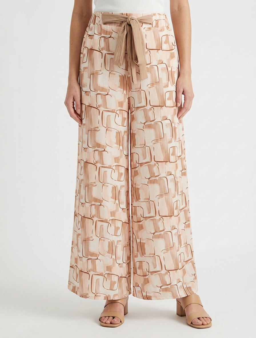 Pantaloni ampi con stampa grafica - Beige