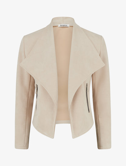 Veste en suédine à poches décoratives zippées - Beige - 1