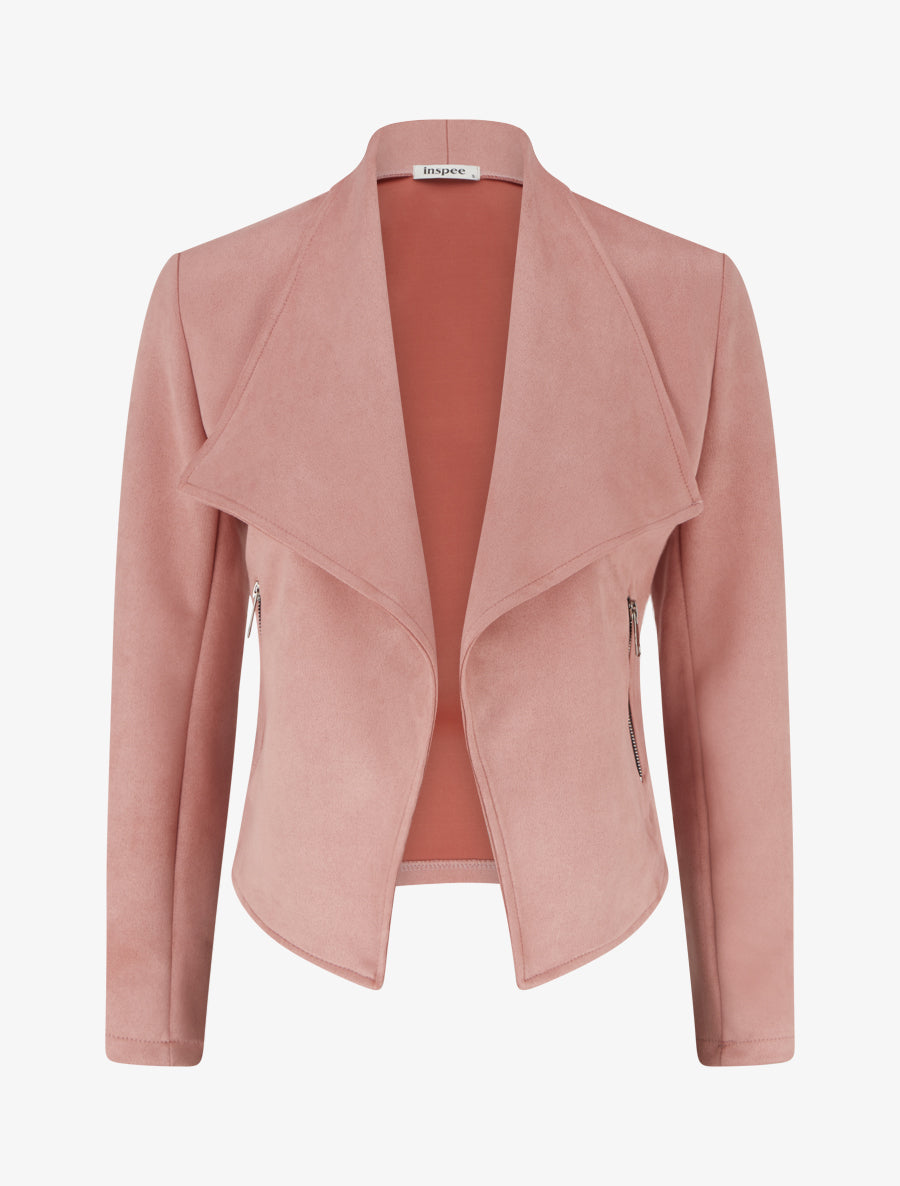 Veste en suédine à poches décoratives zippées - Vieux rose - 1