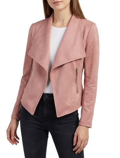Giacca in camoscio sintetico con tasche decorative con zip - Rosa antico