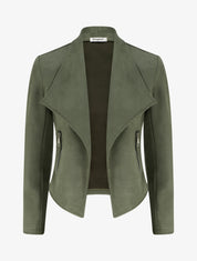 Veste en suédine à poches décoratives zippées - Kaki - 1