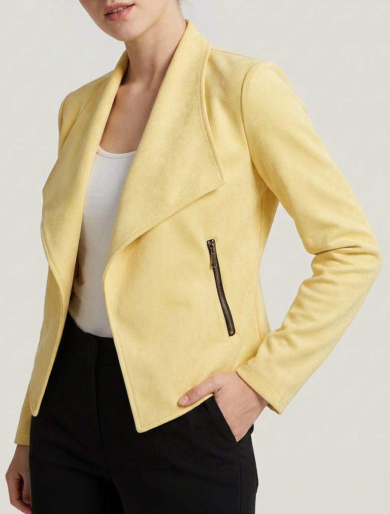 Giacca in camoscio sintetico con tasche decorative con zip - Giallo