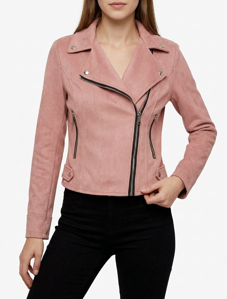 Giacca in camoscio stile perfecto - Rosa antico