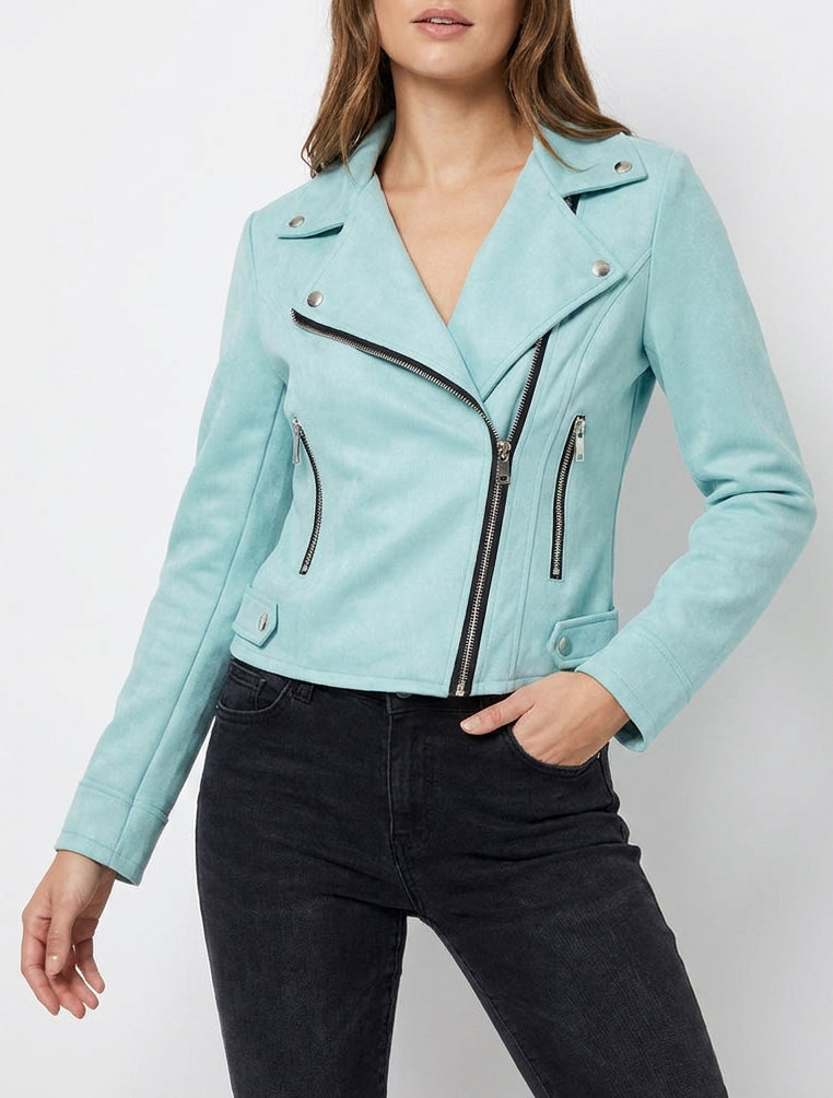 Giacca in camoscio stile perfecto - Turchese