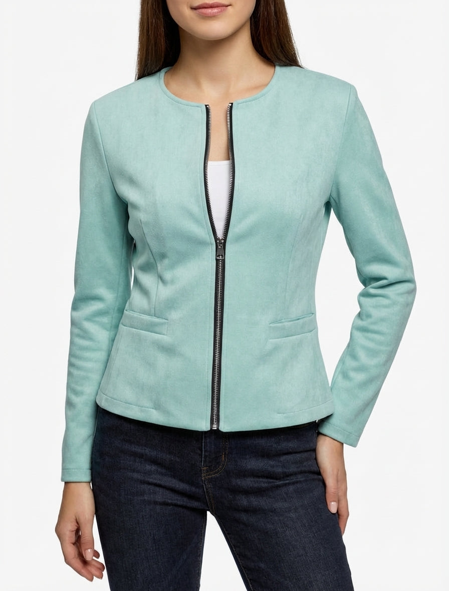Giacca in suedine con zip - Turchese