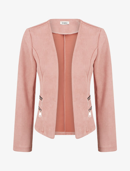 Veste en suédine à poches décoratives zippées - Vieux rose - 1