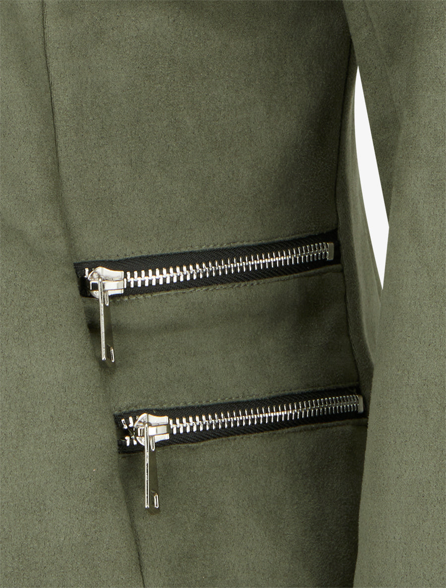 Veste en suédine à poches décoratives zippées - Kaki - 3