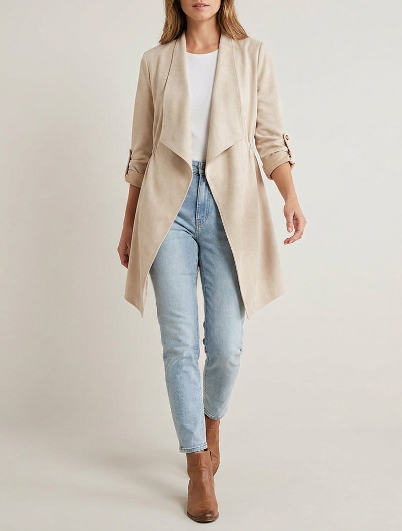 Giacca mezza lunghezza in suede - Beige