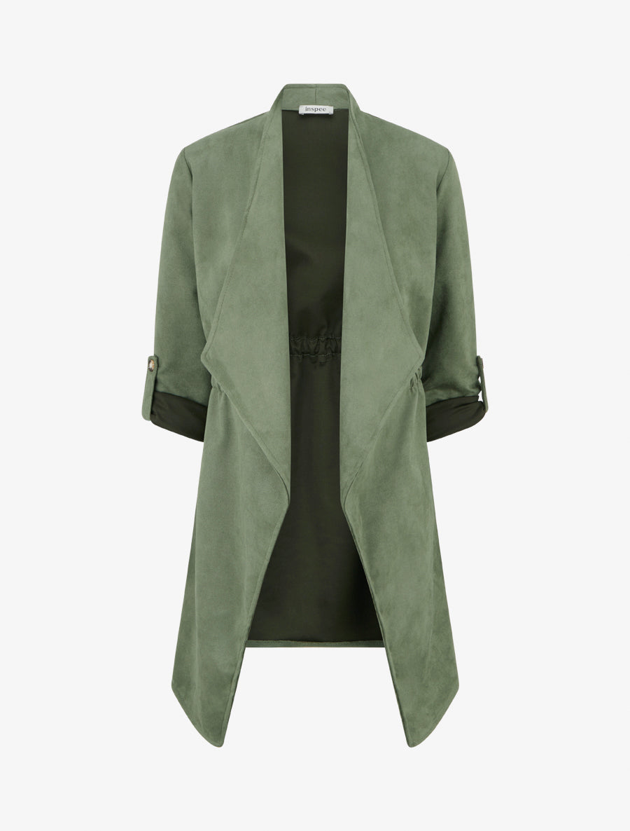 Veste mi-longue en suédine - Kaki - 1