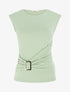Top uni à col rond et empiècement bijou - Vert d&